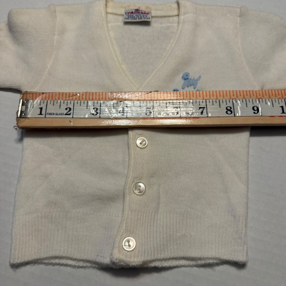 Vintage Cradle Knit Kids White Cardigan Sweater Blue Embroidered Poodle USA Made - Picture 5 of 7
